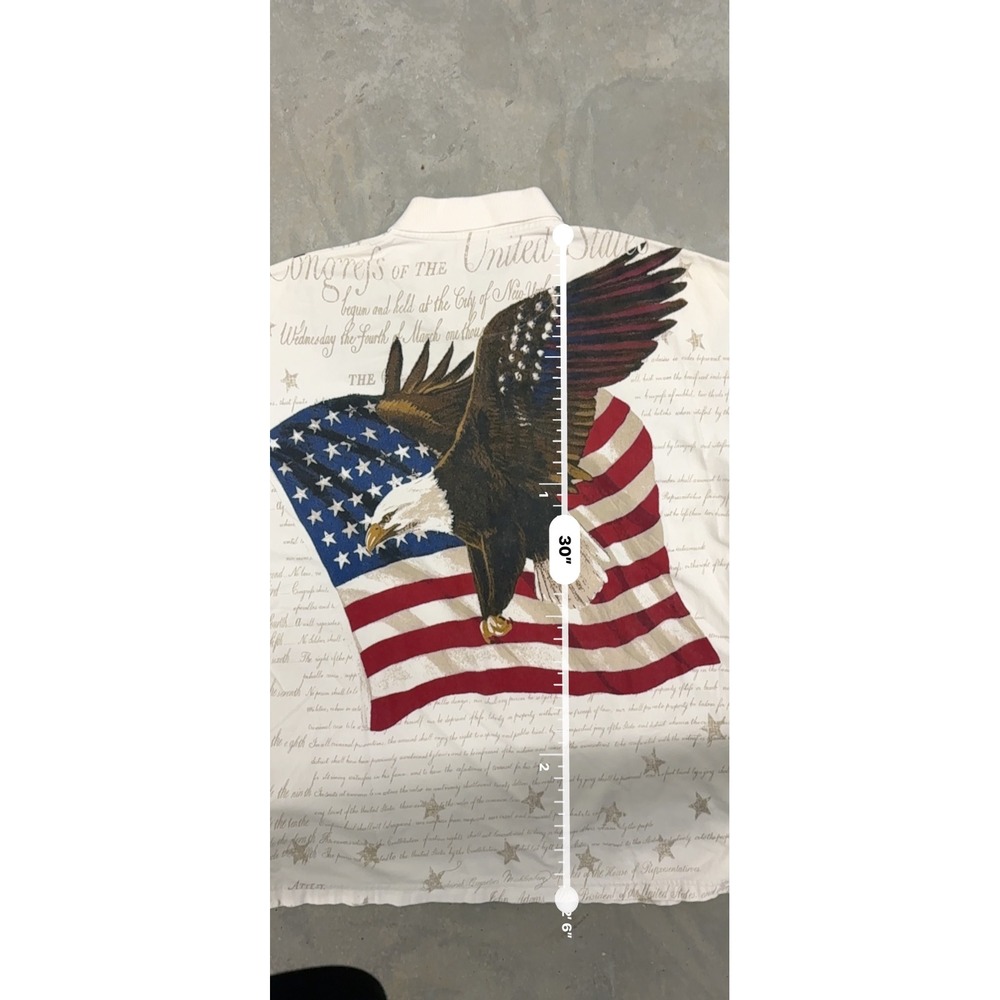90s Mens American Summer Eagle Flag Constitution All Over Print Polo Shirt XXL - Picture 6 of 7